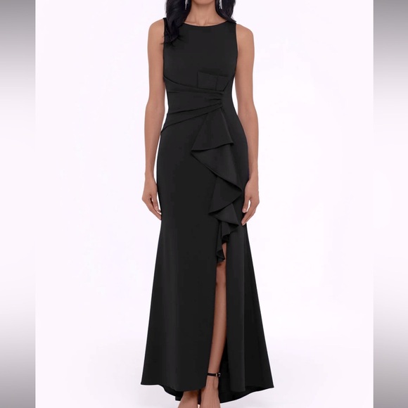 Betsy & Adam Dresses & Skirts - Betsy & Adam Black Sleeveless Ruffle-Front Maxi Dress